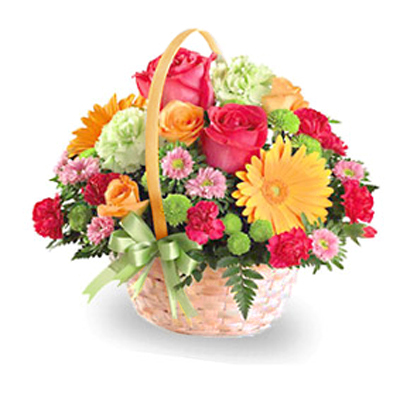 Cane Basket of 24 Seasonal flowers