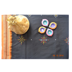 Poly cotton black and orange with kasuti saree 1