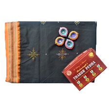 Poly cotton black and orange with kasuti saree 2