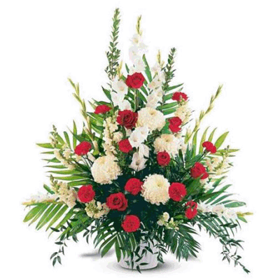 10 White Gladiolli and Red Roses