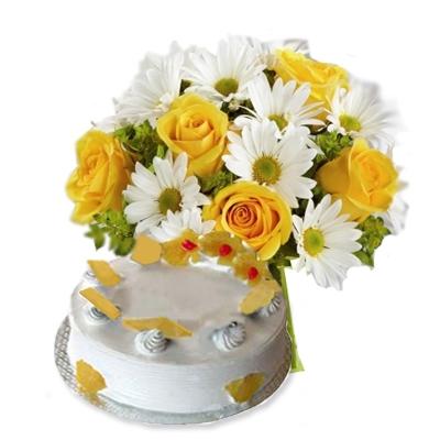 Combo of Gerberas and Cake